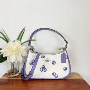 NWT Coach Teri Shoulder Bag In Signature Canvas With Blueberry Print